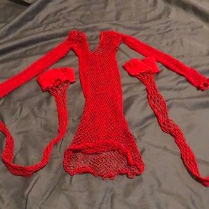 Red mesh top with knee high stockings
